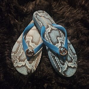 Micheal Kors Blue Snake Print Flip Flops